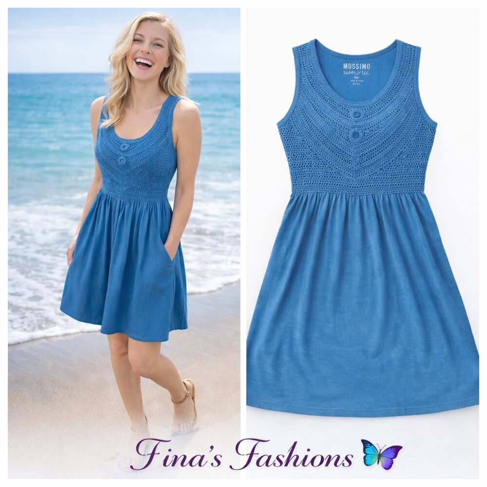 Mossimo Supply Co Blue Sleeveless Fit & Flare Dress XS Crochet Bodice